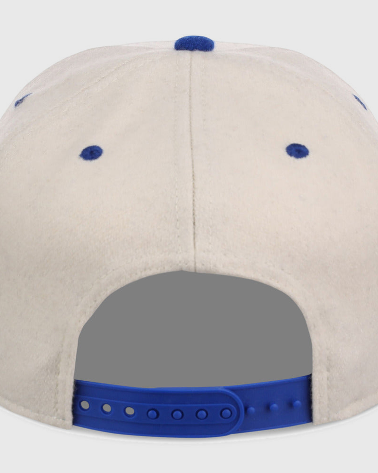 The St. Louis Stars NLB Ballpark A-Frame Ballcap by Ebbets Field is a white baseball cap seen from the back, with blue ventilation eyelets and a blue adjustable snapback strap.