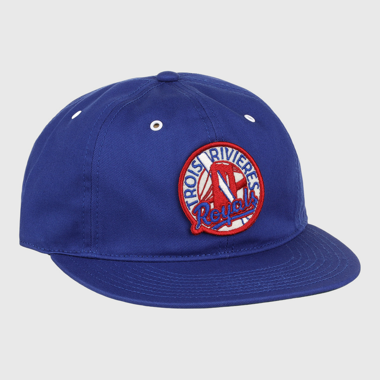 The EFF Trois Rivières Royals Cotton Twill Ballcap is royal blue cotton with a round embroidered patch that reads Trois-Rivières Royals in red and white, featuring a stylized red R at the center.