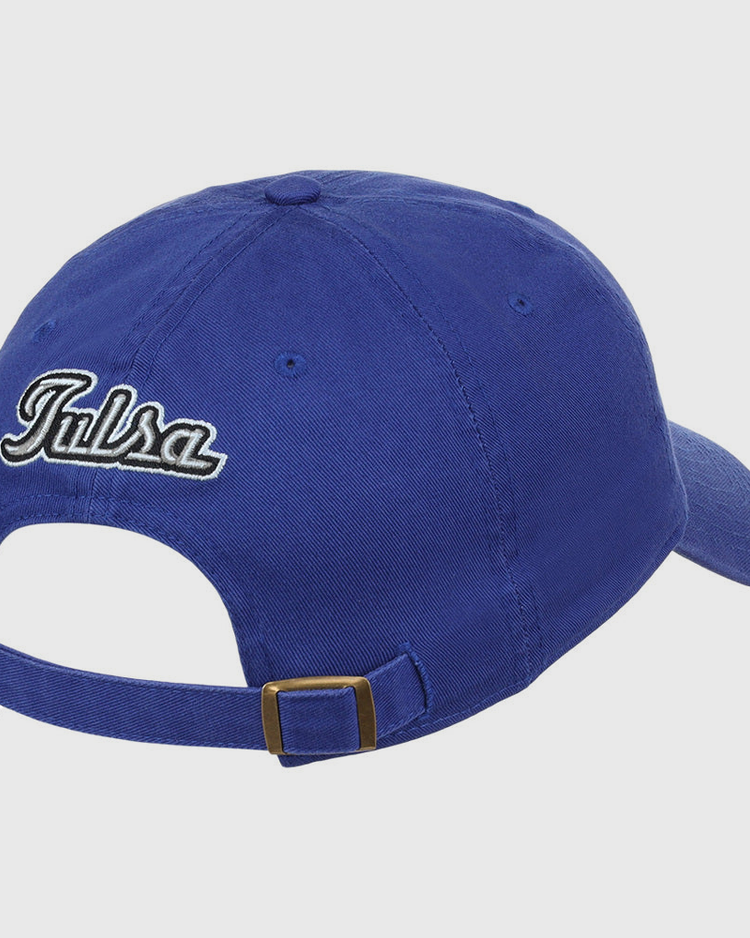 The Ebbets Field Tulsa Drillers MiLB Dad Ballcap is blue with 