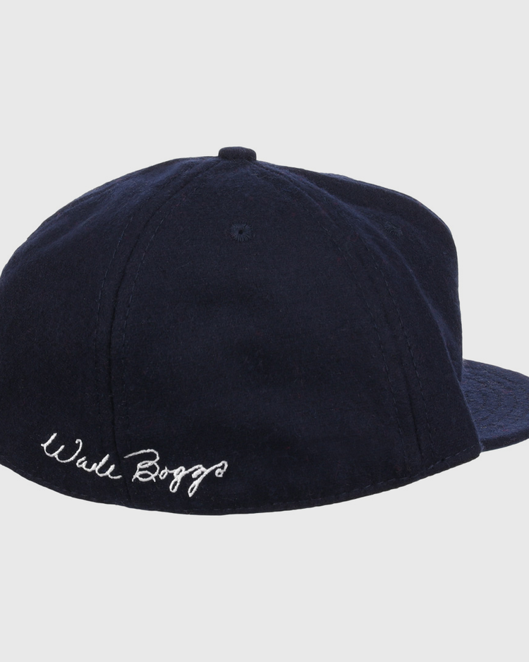 The Wade Boggs Signature Series Ballcap by Ebbets Field Flannels is a navy vintage wool cap with Wade Boggs embroidered in white on the side, honoring his legacy in the National Baseball Hall of Fame.
