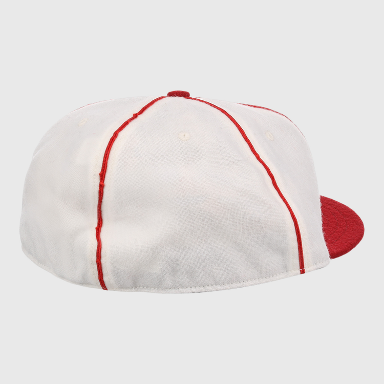 The EFF Washington Elite Giants 1936 Vintage Ballcap is a white cap with red vertical stitching and a red brim, shown from the back and slightly to the side.