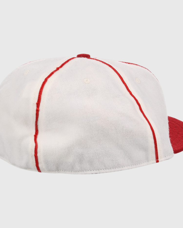 The EFF Washington Elite Giants 1936 Vintage Ballcap is a white cap with red vertical stitching and a red brim, shown from the back and slightly to the side.