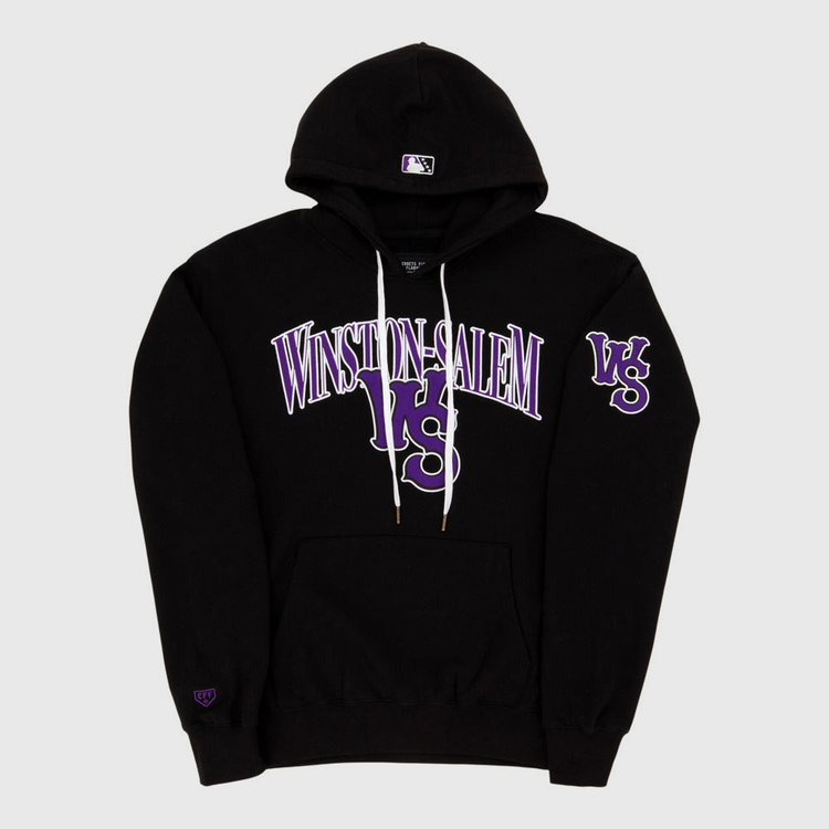 The Ebbets Field Winston-Salem Dash MiLB Cotton Hooded Sweatshirt is black, with 