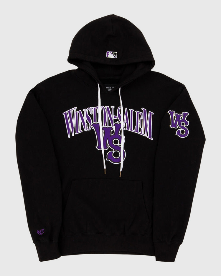 The Ebbets Field Winston-Salem Dash MiLB Cotton Hooded Sweatshirt is black, with 