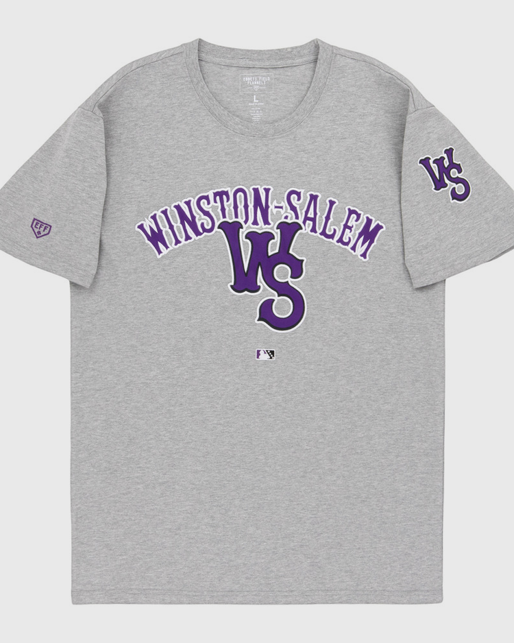 The Ebbets Field Winston-Salem Dash MiLB Fashion Cotton Short Sleeve Tee is gray, with 