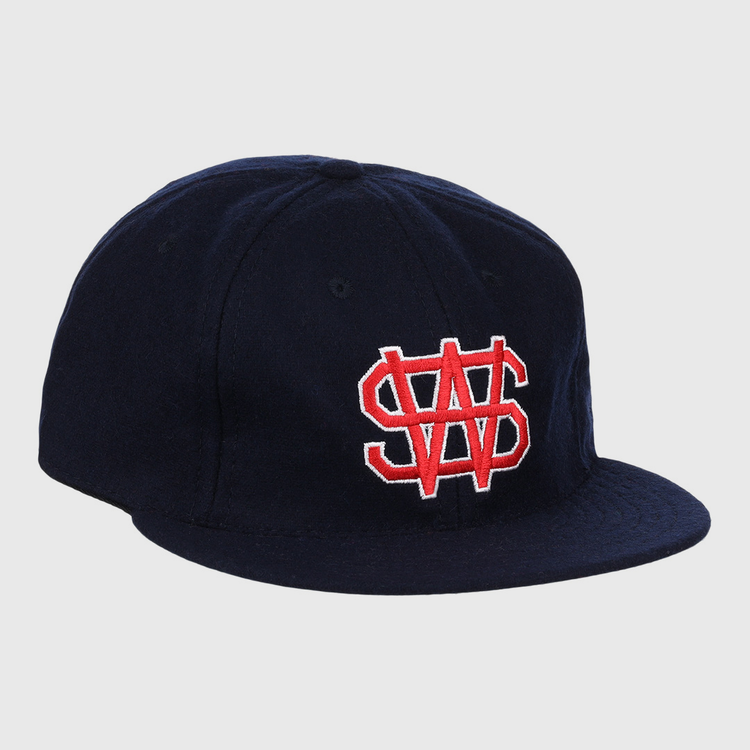 The EFF Winston-Salem Red Sox 1966 Vintage Ballcap is a navy cap with a red and white interlocking S and W logo embroidered on the front, inspired by the original teams design.