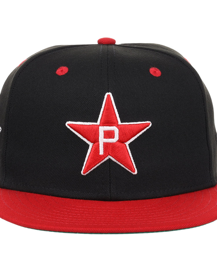 The EFF Philadelphia Stars NLB Flip Fitted Ballcap features a black and red high crown, large red star, white “P” embroidered front, red brim and accents, inspired by the Negro National League’s vintage style.