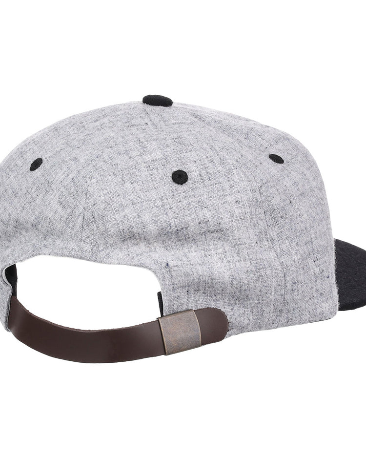 The EFF University of Central Florida Mascot Vintage Ballcap is gray with a black brim and eyelets, plus an adjustable brown leather strap. The cap is shown from the back.