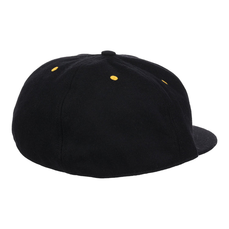 The EFF University of Central Florida Vintage Ballcap is a black genuine wool cap with a flat brim and small yellow ventilation holes, shown from the back.