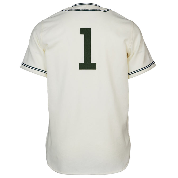 The EFF Michigan State 1940 Home Jersey is a white short-sleeved sports top with black-trimmed collar and sleeves, vintage-inspired, featuring a bold black number 1 on the back.
