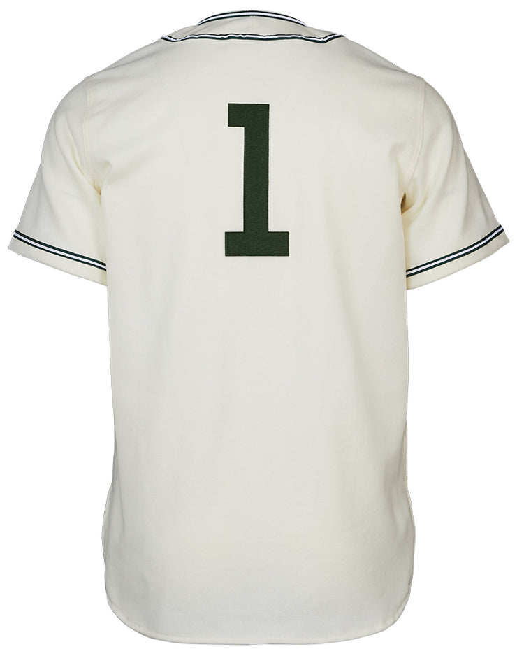The EFF Michigan State 1940 Home Jersey is a white short-sleeved sports top with black-trimmed collar and sleeves, vintage-inspired, featuring a bold black number 1 on the back.