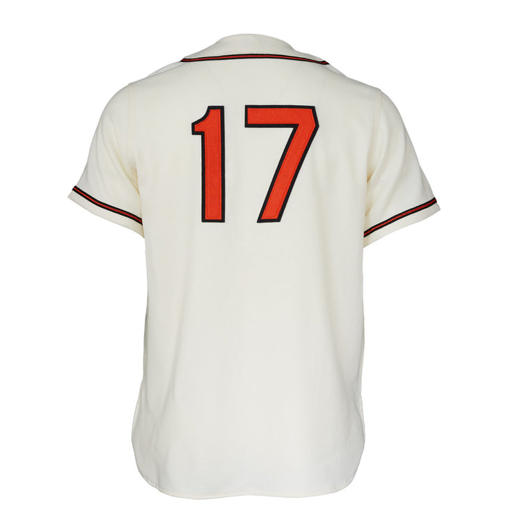 The EFF Pittsburgh Crawfords 1938 Home Jersey is a white short-sleeve design with black and red trim and large red-black number 17 on the back, paying tribute to Satchel Paige and the legendary Negro National League team.
