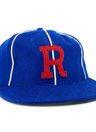 The EFF Seattle Rainiers 1941 Vintage Ballcap features blue fabric, white pinstripes, and a red “R” front embroidery—perfect for Pacific Coast League fans.