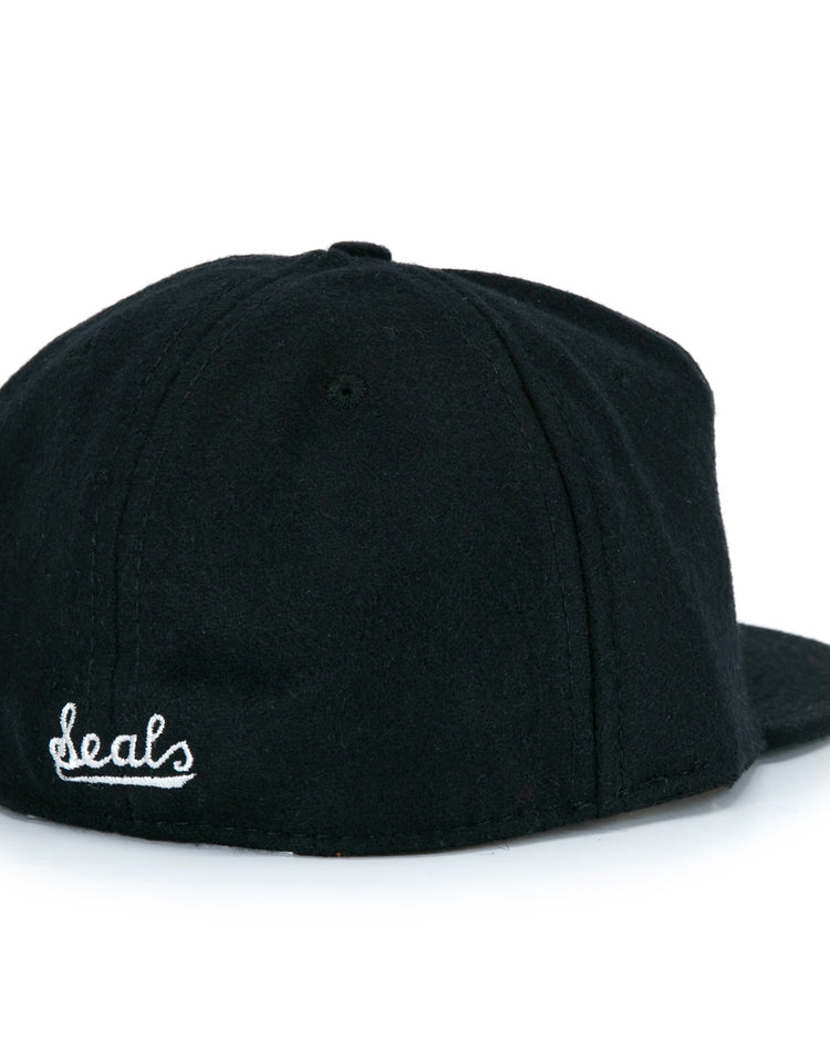 The EFF San Francisco Seals Vintage Inspired Ballcap, shown from the back, features Seals embroidered in white script on the left side above the brim—a classic tribute to Pacific Coast League history.