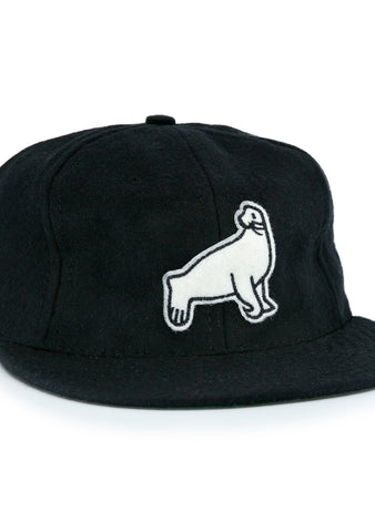 EFF San Francisco Seals Vintage Inspired Ballcap in black wool features a white embroidered ram on the front, taking cues from classic Pacific Coast League designs.