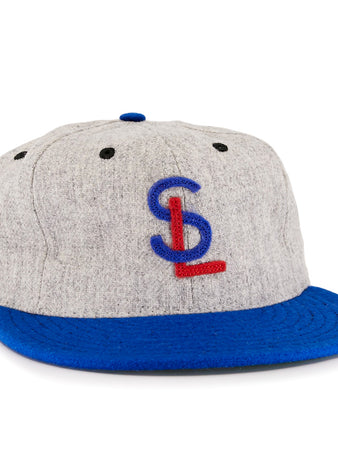 The EFF St. Louis Stars 1929 Vintage Ballcap features a gray body, blue brim, and blue/red embroidered SL initials—paying tribute to the Negro National League’s iconic 1929 original.