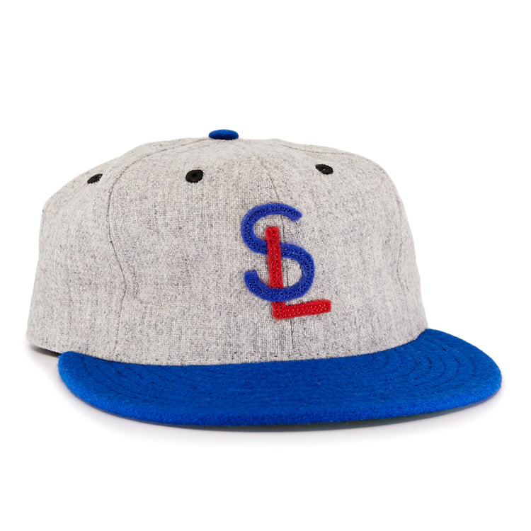 The EFF St. Louis Stars 1929 Vintage Ballcap features a gray body, blue brim, and blue/red embroidered SL initials—paying tribute to the Negro National League’s iconic 1929 original.