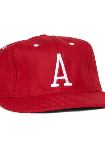 The EFF University of Arkansas 1968 Vintage Ballcap is a red flat-brim cap with a white embroidered A—an iconic choice for Razorbacks fans.