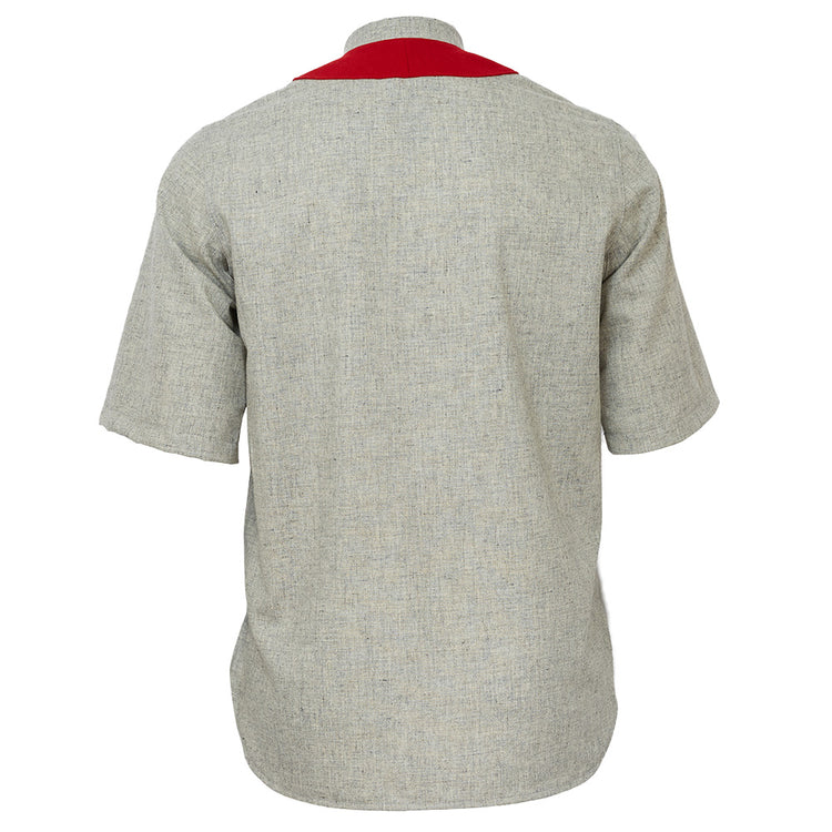 The EFF University of Arkansas 1912 Road Jersey is a light grey short-sleeved shirt with a red accent across the upper back, authentically reproducing a classic Razorbacks look.