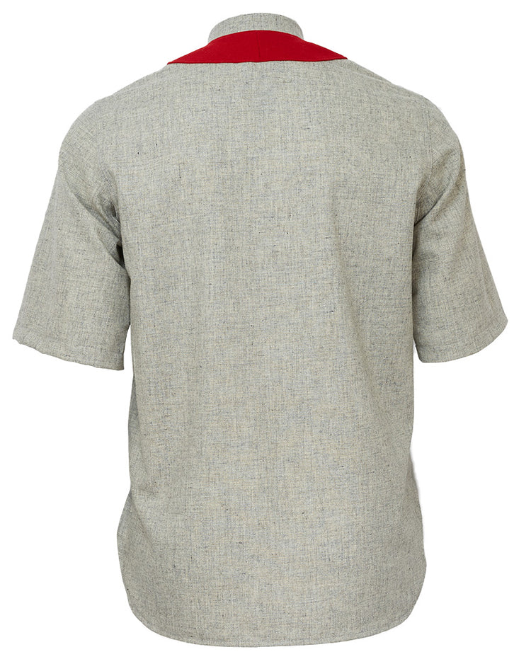 The EFF University of Arkansas 1912 Road Jersey is a light grey short-sleeved shirt with a red accent across the upper back, authentically reproducing a classic Razorbacks look.