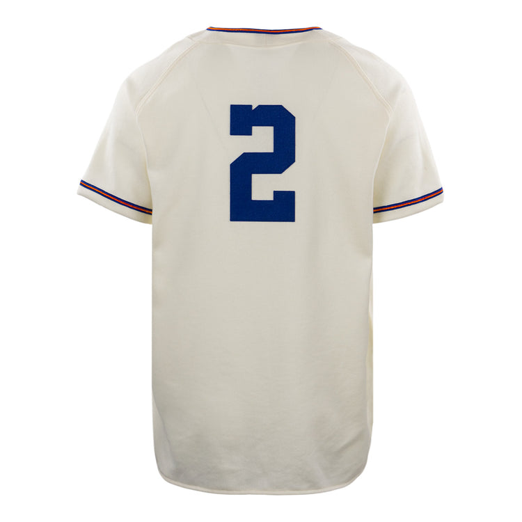 The EFF Morgan State University 1975 Home Jersey is a white vintage-style reproduction featuring blue number 2 on the back, red and blue striped sleeves and collar, evoking the classic look. Shown on a white background.