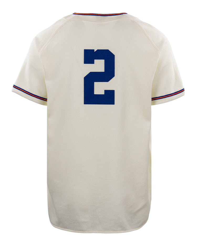The EFF Morgan State University 1975 Home Jersey is a white vintage-style reproduction featuring blue number 2 on the back, red and blue striped sleeves and collar, evoking the classic look. Shown on a white background.